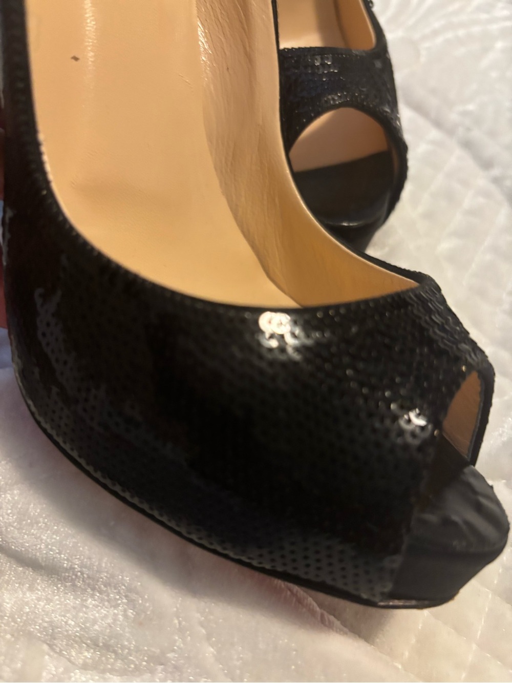 Vintage Christian Louboutin Black Sequin Peep-Toe Stiletto Pumps - Picture 8 of 8